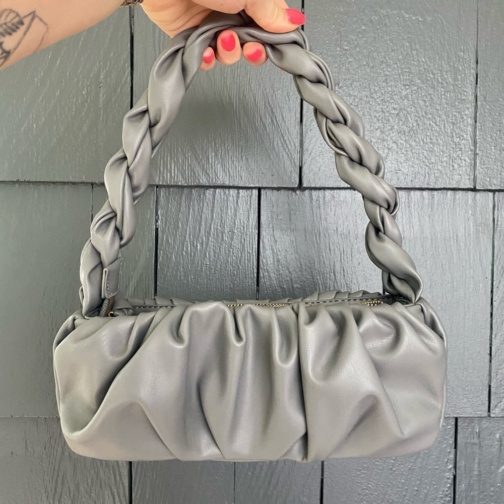 Expressions NYC Vegan Leather Grey Braided Mini Shoulder Bag - NWOT